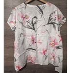Peck & Peck  Size XL blouse 100% Linen Floral White Asymetric Short Sleeves Photo 3