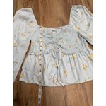 Sophie Rue Blue Floral Smocked Peplum Blouse Size S Puff Long Sleeve Photo 4