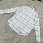 Free People  LoveLand Pastel Plaid Button Down Shirt Frayed Hem Boho White Pink M Photo 5