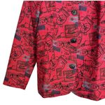 VTG Norm Thompson Red Travel Print Linen Cotton Jacket Blazer Women’s Size M Size M Photo 2