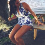 One Way LF White And Blue Floral Romper Photo 0