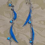 Long skinny blue feather and bead hook earrings Photo 1