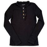 J.Crew EUC Ruffle Collar Ribbed Long Sleeve Top Black Size Small Photo 1