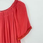 Loft dress XS smocked crochet lace fringe short sleeve midi rust orange Photo 4