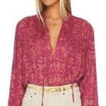 Free People  Mia Floral Print Plunging Tie Neck Long Sleeve Tunic Top Size Small Photo 0