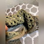 Free People  Suede Leather Boots Olive Woven Ankle Boots side zip US 8-8.5 EU 39 Photo 14