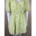 ZARA  Women’s XS Lime Green Eyelet Mini Wrap Dress Puff Sleeve Lined Cotton Photo 2