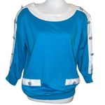Adolfo  Sport Women's Vintage Pullover Button Blouse Size Small Blue White Mature Photo 0