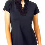 Lilly Pulitzer  Luxletic Frida black onyx flower polo shirt short sleeve UPF 50 Photo 0