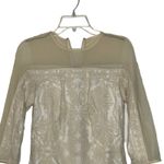 Tadashi Shoji Embroidered Mesh Tulle Sheath Dress Lined 3/4 Sleeve 6 Women Tan Photo 1