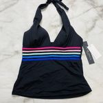 La Blanca  Black Spectrum Banded V-Neck Halter Tankini Top Womens Size 4 New Photo 1