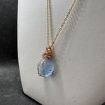 Handmade Ocean Blue glass wired gold chain necklace Photo 1