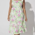 Torrid  Pink Green Floral Tiered Ruffle Smocked Poplin Sun Dress‎ Size 2X Pockets Photo 0