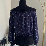 Arizona Women’s Long Sleeve Off the Shoulder Navy Floral Peasant Top Size Small Photo 1