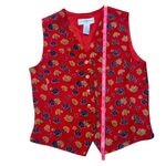 Liz Claiborne 90s Vintage Floral Red Vest Silky 8 Petite Photo 4