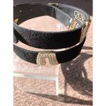 Cache  Black Suede Leather Gold METAL Hardware Rhinestones 1 1/4" Wide Belt Photo 5
