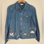 Christopher & Banks  Denim Embroidered Button Up Shirt Polar Bear Snow Teacher Photo 0