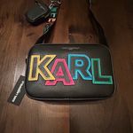 Karl Lagerfeld Paris Maybelle Crossbody Purse Double Zipper Black With Mini Bag Photo 1