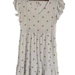 Mine White Mini Dress w/ Tan Polka Dots and Ruffled Hem & Sleeves Women’s Large Photo 0