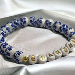 GRANDMA Bracelet handmade glass porcelain beads white and blue Mothers Day Photo 2
