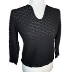 St. John  Collection Marie Gray S Black Textured Open Knit Sweater Top 3/4 Sleeve Photo 1