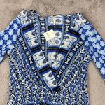 Free People NWT Free‎ People Peasant Blouse Indigo Combo Bell Sleeve Bohemian Top M Photo 3