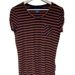 Adidas  Navy Orange Striped Stretch Tee Large Photo 0