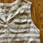 Croft & Barrow  Striped Sleeveless Henley Top | Tan White Large Photo 1