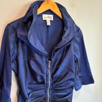 Joseph Ribkoff Blue Metallic Front Zip Evening Sheath Dress - size 12 Photo 2