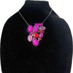 Lucky Brand  Elegant Pink Gemstone chain Necklace black tone 24” Photo 0