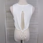 Free People (Intimately) White Cropped Pajama Tank Top with Open Tied Back-Small Photo 1