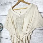 Adiva Cream Embroidered Boho Gauzy Belted Kimono Top Size Medium Photo 1