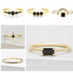 Boutique NEW‎ Yellow Gold Plated Silver Baguette Onyx Simulated Diamond Ring Sz 6 Photo 3