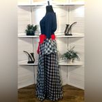 Vintage 70s Gingham Maxi Dress Navy Blue Red Bow Medium Photo 8