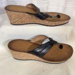 Clarks Mimmey Paige Black Leather Thong Cork Wedge Sandals Size 9 65269 **Flaw** Photo 3