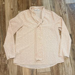 MNG Mango Tie Neck Blouse Gold Rings Design Long Sleeve White Size 4 Photo 0