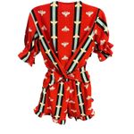 Womens Bee Print‎ Pajama Set Short Sleeve Top & Ruffle Shorts Loungewear** Red Photo 2