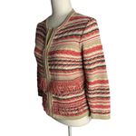 Carlisle  Full Zip Cardigan Sweater S Beige Black Pink Knit Stripe Fringe Photo 3