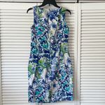 CHAPS  Blue‎ and Green Patterned Mini Dress Floral Sheath Size 8 Back Zipper Photo 2