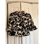 I.C.E. Women's Cropped Jacket – Black & Ivory Floral Size 2 Cotton/Linen Blend Photo 1