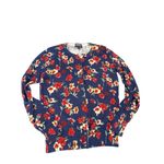 Lands' End Navy Blue Red Floral Cardigan Sweater small Supima Cotton Nice! Photo 2