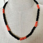Black onyx beaded and coral long twisted necklace Photo 0