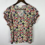 Cynthia Rowley  Floral Top Womens Plus 1X Ruffle Sleeve Whimsical Romantic Boho Photo 0