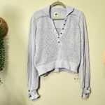 Free People NEW  Care Snowdrift Periwinkle Ice Henley Boucle Pullover Sweater Lg Photo 8