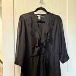 H&M Ruffle Front Long Sleeve Sheer Dress Knee Length Classic Funeral Business 14 Photo 1