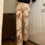 ZARA  Funky Marbled Flare Jeans Size 26 Cream Brown‎ Photo 1