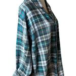 90s Vintage Hill & Archer Green Plaid Cotton Pajama Flannel Top Grunge Boyfriend Size L Photo 3