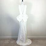 Rebecca Vallance Davina Dress Bridal Sequin Plunge Neck Bow Back Ivory Size 8 White Photo 7