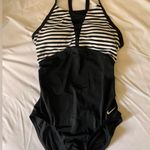 Nike  Black and White Striped One-Piece Swimsuit Photo 0
