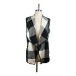 BUFFALO PLAID WATERFALL COLLAR VEST BLACK WHITE WOMEN SIZE SMALL Photo 4